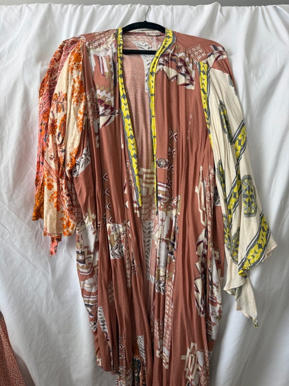 Free People Rust Patchwork Kimono with Yellow Trim